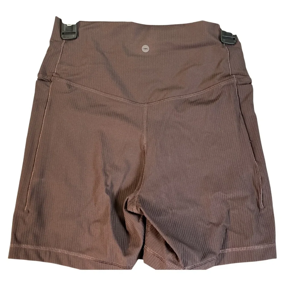 Avia SoftSculpt Biker Shorts Brown Ribbed High Rise Womens Super Soft M 8-10 NWT
